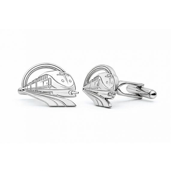 Bespoke Die-Cast Silver Train Cufflinks featuring High-Detail 3D High-Speed Railway Design