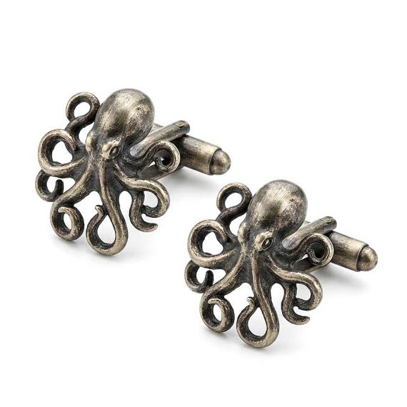 Bespoke 3D Octopus Animal Cufflinks with Antique Bronze Finish for Nautical Theme Gifting