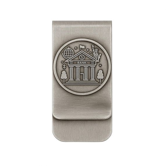 Premium Custom 3D Metal Money Clip featuring Bespoke Antique Silver Logo Emblem