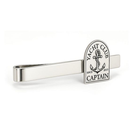Personalized Silver Tie Clip Featuring Custom Yacht Club Captain Anchor Logo with Antique Finish