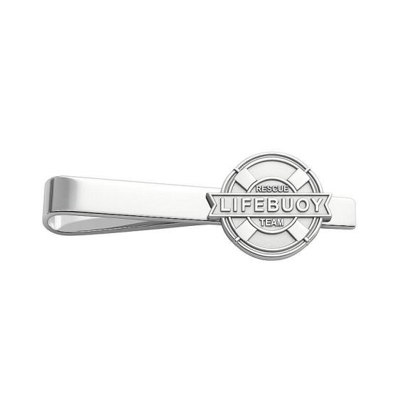 Custom 925 Sterling Silver Tie Bar with Personalized Rescue Lifebuoy Team Circular Metal Badge