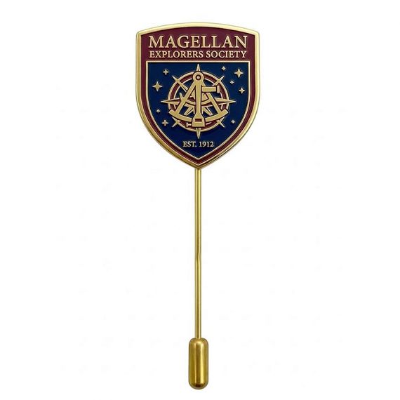 Professional Custom Magellan Explorers Society Shield Stick Pin with Gold Plating and Star Constellation Enamel