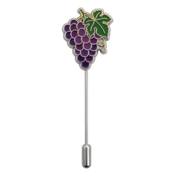 Customized Purple Grape Cluster Stick Pin with Green Leaf Enamel and Silver Plated Finish