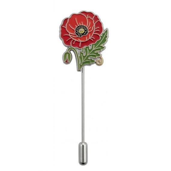Personalized Red Poppy Flower Stick Pin with Vibrant Soft Enamel and Green Leaf Accents
