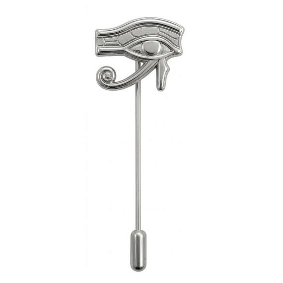 Bespoke High-Polished Silver Eye of Horus Stick Pin with Intricate Ancient Egyptian Metal Design