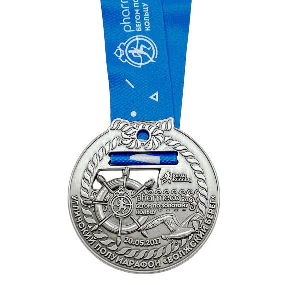 Antique silver custom 3D logo marathon race medal