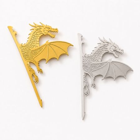 Wholesale custom metal dragon bookmark, high-quality brass finish with detailed engraving.