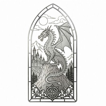 Detailed castle and dragon metal bookmark, silver finish.