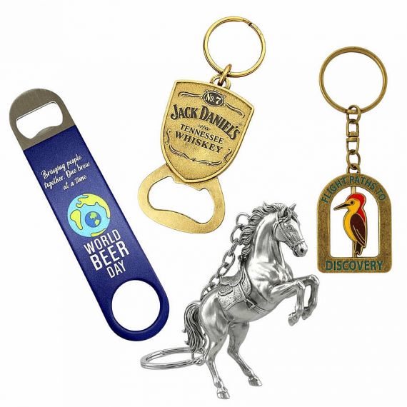 Keychains & Bottle Openers - Promotional metal keychains and custom bottle openers with engraved logos; wholesale manufacturing in Vietnam starting at 100pcs.