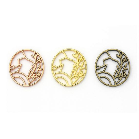 custom hollow-out circular metal label tags for artisanal branding hardware