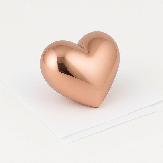 Premium Rose Gold Plated Heart Metal Paperweight with High-Polished Mirror Finish