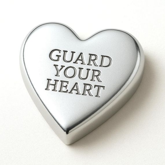 Bespoke Heart-Shaped Silver Paperweight with Custom Engraved "GUARD YOUR HEART" Quote