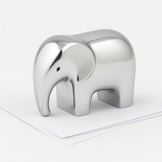 Bespoke High-Polished Silver Elephant Metal Paperweight with Modern Minimalist Design