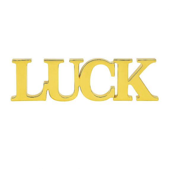 Bespoke 3D Free-Standing Gold Metal "LUCK" Word Paperweight with Mirror Finish Detail