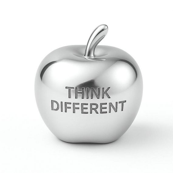 Premium Silver Apple Paperweight with Custom "THINK DIFFERENT" Laser Engraving