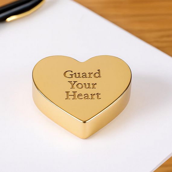 Elegant Gold Plated Heart Paperweight featuring Personalized Laser Engraved Inspirational Quote