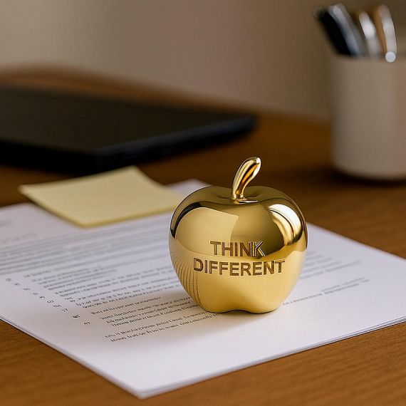 Custom Metal Paperweights - Premium Gold Apple Paperweight with Custom "THINK DIFFERENT" Engraving for Creative Offices