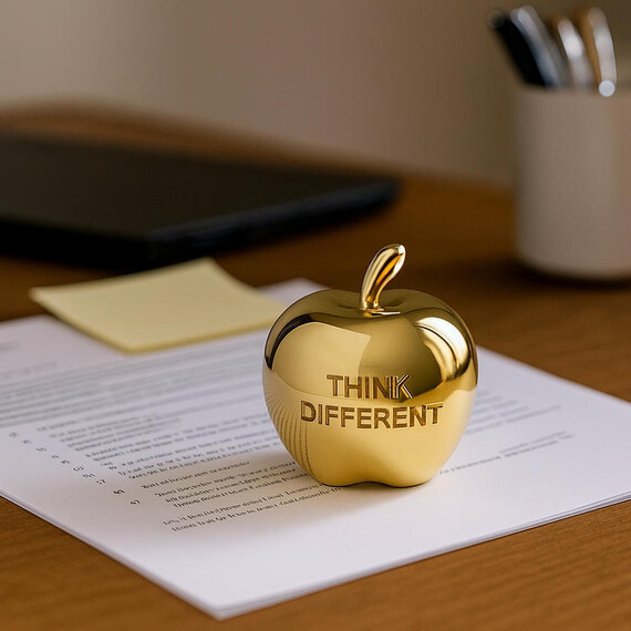 Custom Metal Paperweights - Premium Gold Apple Paperweight with Custom "THINK DIFFERENT" Engraving for Creative Offices