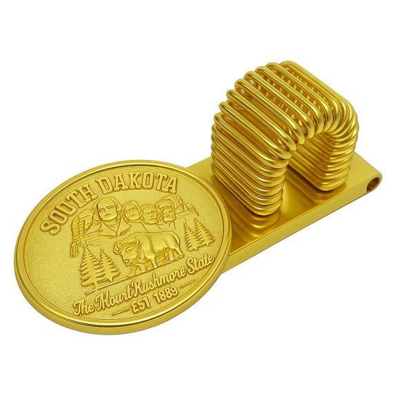Custom Mount Rushmore and South Dakota souvenir metal pen holder, antique gold relief notebook clip for promotional gifts.