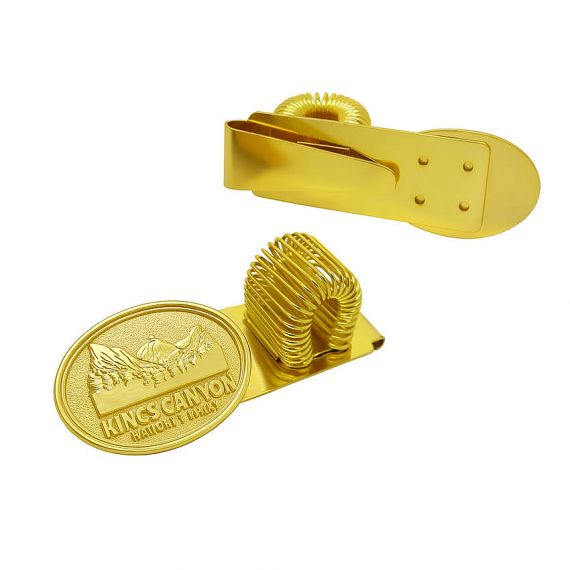 Personalized Kings Canyon National Park gold metal pen holder with pocket clip, durable spring loop notebook clip from professional manufacturer.