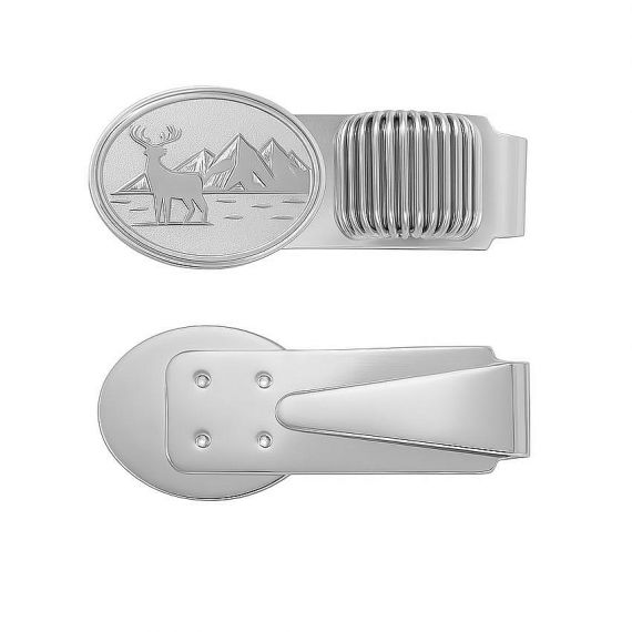 Personalized silver-plated deer silhouette metal pen holder with spring loop, high-quality custom engraved notebook clip wholesaler.