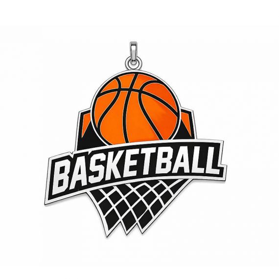 Bespoke Basketball Sports Club Pendant with Black and Orange Enamel and Silver Finish