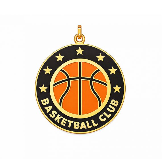 Personalized Round Basketball Club Pendant featuring Gold Plated Stars and Circular Enamel Border