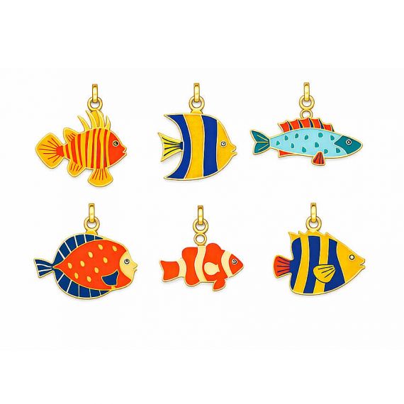 Collection of Custom Gold Plated Tropical Fish Charms with Colorful Soft Enamel Detailing