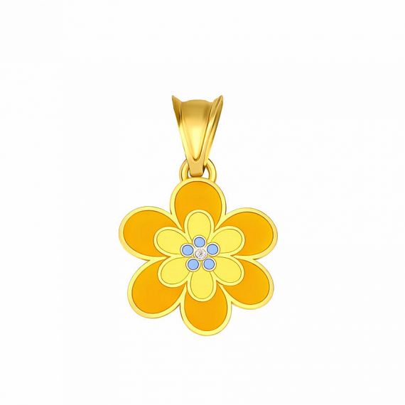 Custom 18K Gold Plated Flower Pendant with Multi-Tone Yellow Enamel and Center Crystal Inlay