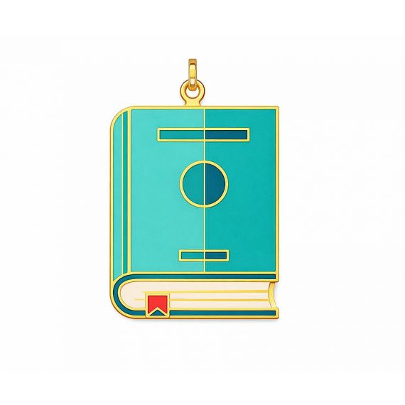 Customized Enamel Book Charm with Integrated Bookmark Detail and Vibrant Teal Coloring