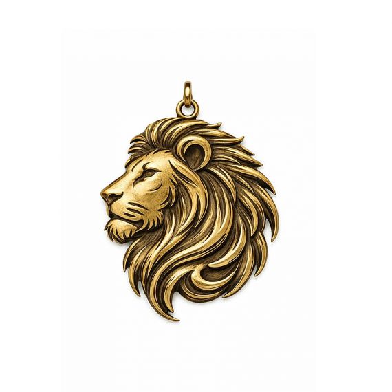 Premium Custom 3D Lion Head Metal Pendant with Antique Gold Finish and Intricate Mane Detail