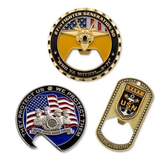 Custom Military Challenge Coin Bottle Openers - Custom Military Challenge Coin Bottle Openers in Multiple Shapes