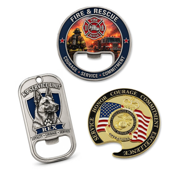 Custom Zinc Alloy Bottle Openers for Service and Commemorative Coins