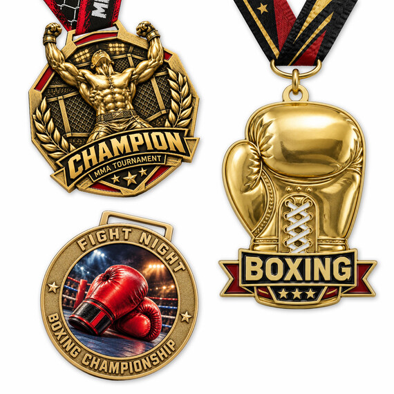 Custom MMA Medals - Custom MMA and boxing medals featuring 3D sculpted relief, enamel details, and full-color UV printing.