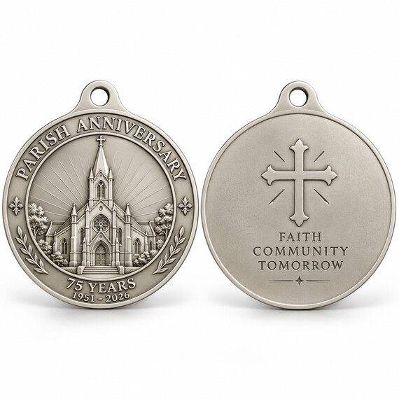 Antique Silver Church Anniversary Medal with Double-Sided Design
