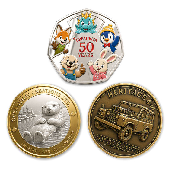 Custom Souvenir Coins - Custom shapes, colorful enamel and detailed relief for characters, wildlife and themed designs.