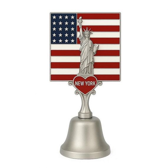 Personalized Hand Bell with Colorful Soft Enamel USA Flag and the 3D Statue of Liberty  for New York Souvenirs