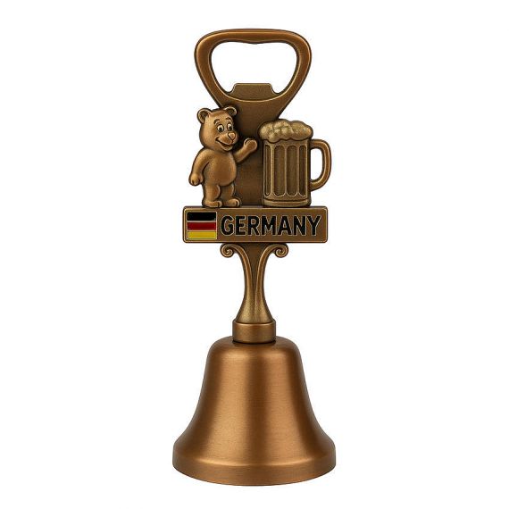 Wholesale Customized Zinc Alloy Hand Bell with Bottle Opener Handle Souvenir Metal Bell for Bar Hotel Germany Tourist Gift