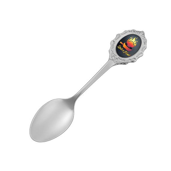 Personalized "Spice Hut" logo souvenir spoon with elegant antique handle design, custom promotional kitchenware from metal factory.