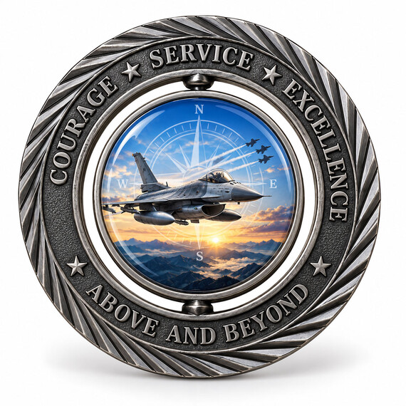 Custom military aviation spinner challenge coin with UV printed rotating center medallion