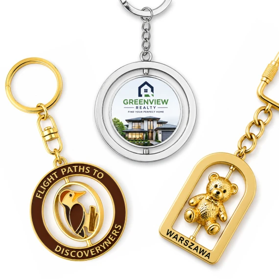 Custom Spinning Keychains - interactive and eye-catching metal spinning keychains with rotating center design