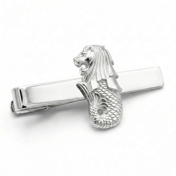 High-Detail Personalized Silver Merlion Tie Slide with Intricate 3D Metal Sculpting