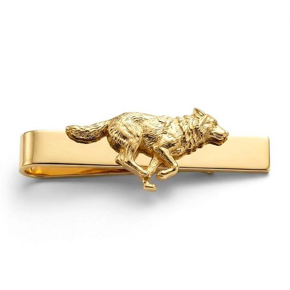 Premium Custom 3D Gold Running Wolf Tie Bar with Detailed Animal Sculpture Branding