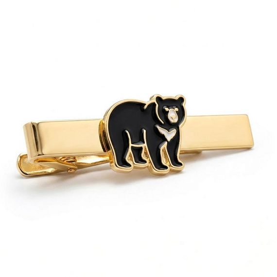 Customized Gold Plated Tie Slide with Black and White Enamel Bear Mascot Logo