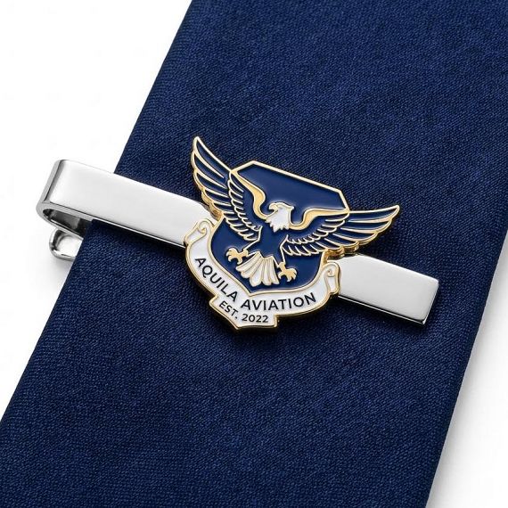 Personalized Aviation Identity Tie Bar with Custom Soft Enamel Aquila Eagle Shield Emblem