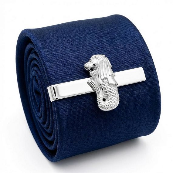 Custom 3D Merlion Silver Tie Bar for Singapore Souvenirs and Corporate Gifting