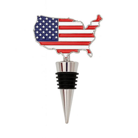 USA Map American Flag Wine Stopper Metal Enamel Patriotic Souvenir Gift Bottle Sealer