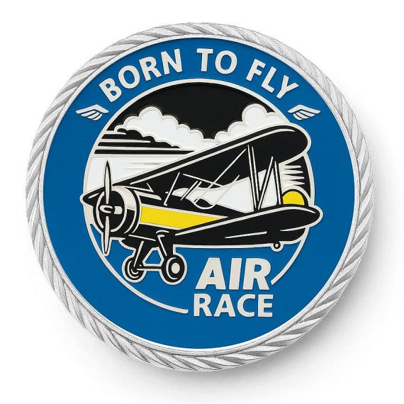 flight souvenir challenge coin with a diamond-cut rope edge