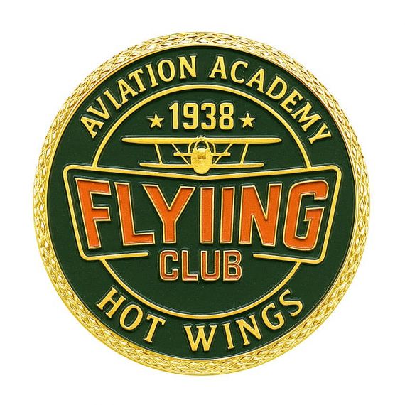 Gold Flying Club souvenir challenge coin featuring a cross-cut diamond edge