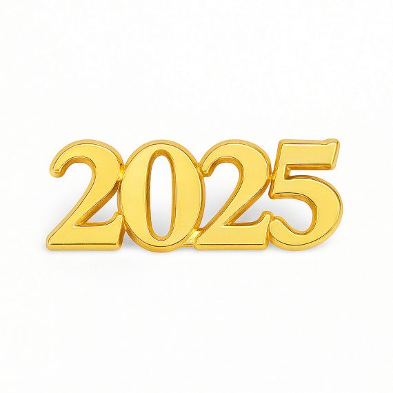 Premium gold-finish numeric pin representing the year "2025"